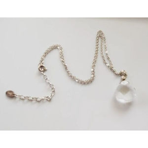 Taolei Signed 925 Sterling Silver Crystal Tear Drop Pendant Delicate Chain